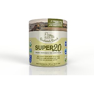 Badlands Ranch Super20 Multi-Benefit Powder Supplement Topper for Dogs, 3.17-oz canister
