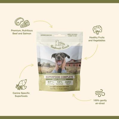 Show full view: Badlands Ranch Superfood Complete Grain-Free Beef Air-Dried Dog Food, 11.5-oz bag slide 4 of 8