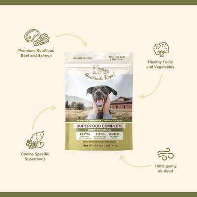 Show full view: Badlands Ranch Superfood Complete Grain-Free Beef Air-Dried Dog Food, 64-oz bag slide 4 of 8
