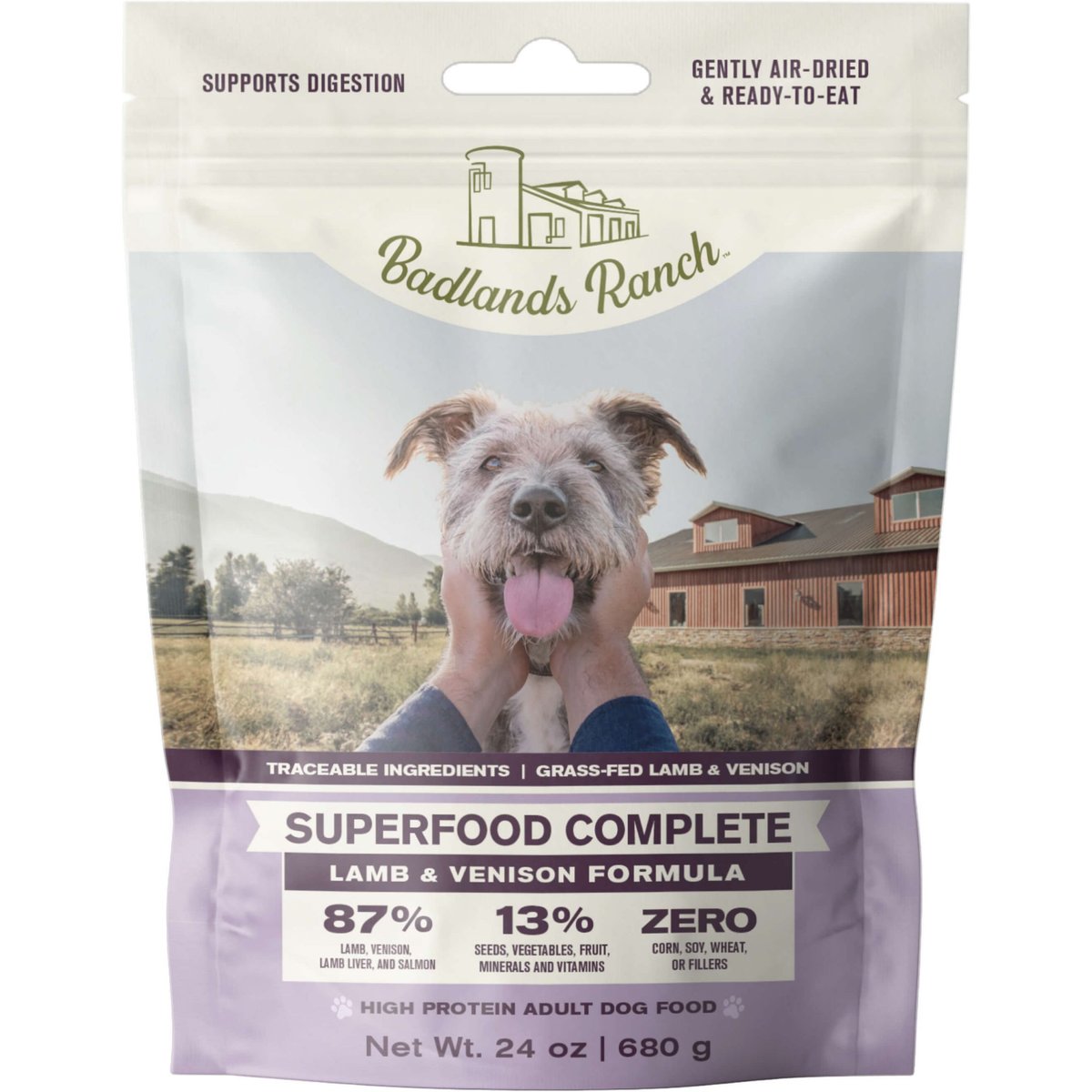 Badlands Ranch Superfood Complete Grain-Free Lamb & Venison Air-Dried Dog Food, 24-oz bag