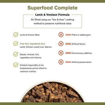 Show full view: Badlands Ranch Superfood Complete Grain-Free Lamb & Venison Air-Dried Dog Food, 64-oz bag slide 5 of 8