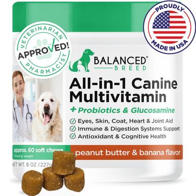 Show full view: Balanced Breed All-in-1 Canine Multivitamin Peanut Butter & Banana Flavored Soft Chew Multivitamin for Dogs, 60 count slide 1 of 11