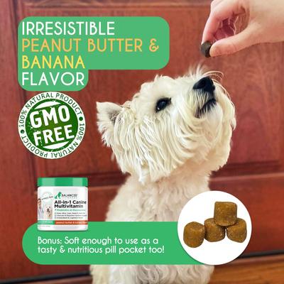 Show full view: Balanced Breed All-in-1 Canine Multivitamin Peanut Butter & Banana Flavored Soft Chew Multivitamin for Dogs, 60 count slide 7 of 11
