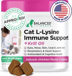 Balanced Breed Cat L-Lysine Immune Support Natural Chicken Flavored Soft Chew Immune Supplement for Cats, 60 count