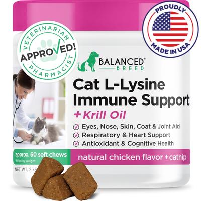 Show full view: Balanced Breed Cat L-Lysine Immune Support Natural Chicken Flavored Soft Chew Immune Supplement for Cats, 60 count slide 1 of 12