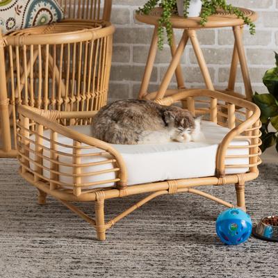 Show full view: bali & pari Marcy Rattan with Cushion Dog & Cat Bed, Natural Brown & White slide 7 of 9