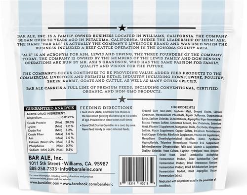 Show full view: Bar ALE 20% Protein Medicated Chick Starter Crumble Chicken Feed, 10-lb bag slide 2 of 5