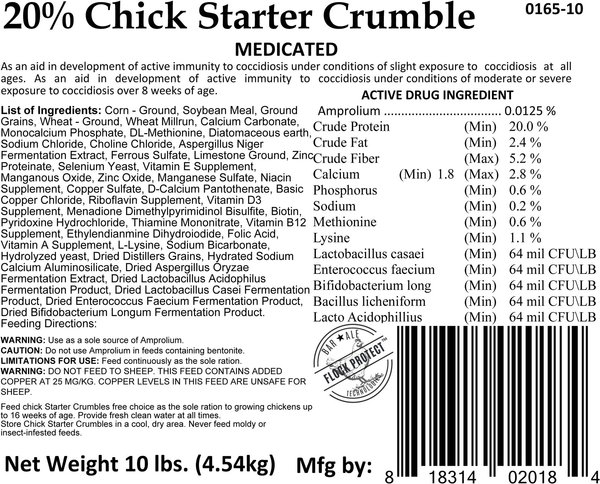 Show full view: Bar ALE 20% Protein Medicated Chick Starter Crumble Chicken Feed, 10-lb bag slide 4 of 5