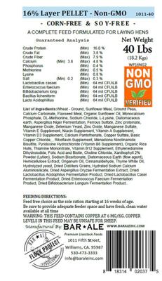 Show full view: Bar ALE Non-GMO 16% Protein Soy & Corn-Free Layer Pellet Chicken Feed, 40-lb bag slide 3 of 5