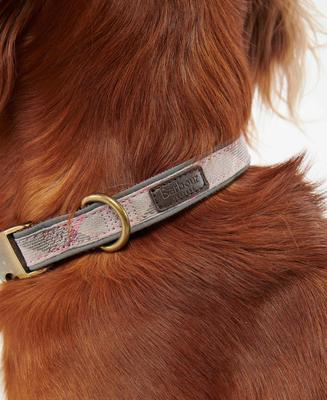 Show full view: Barbour Reflective Dog Collar, Taupe/Pink Tartan, Large: 17 to 30-in neck, 1-in wide slide 3 of 4