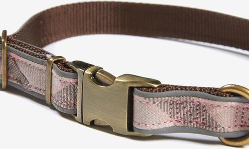 Show full view: Barbour Reflective Dog Collar, Taupe/Pink Tartan, Large: 17 to 30-in neck, 1-in wide slide 2 of 4