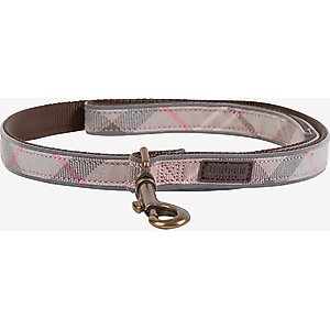 Barbour Reflective Dog Leash, Taupe/Pink Tartan