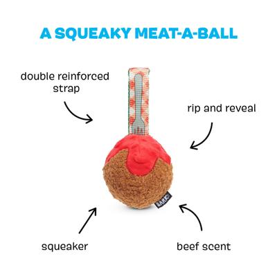 Show full view: BARK A Squeaky Meat-a-Ball Beef Scented Rip & Reveal Squeaky Tough Dog Chew Toy slide 2 of 8