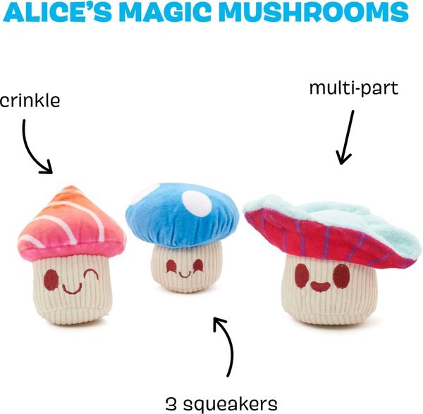 BARK Alice Magic Mushrooms 3-in-1 Plush Dog Toy