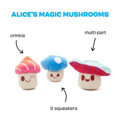 Show full view: BARK Alice Magic Mushrooms 3-in-1 Plush Dog Toy slide 3 of 9