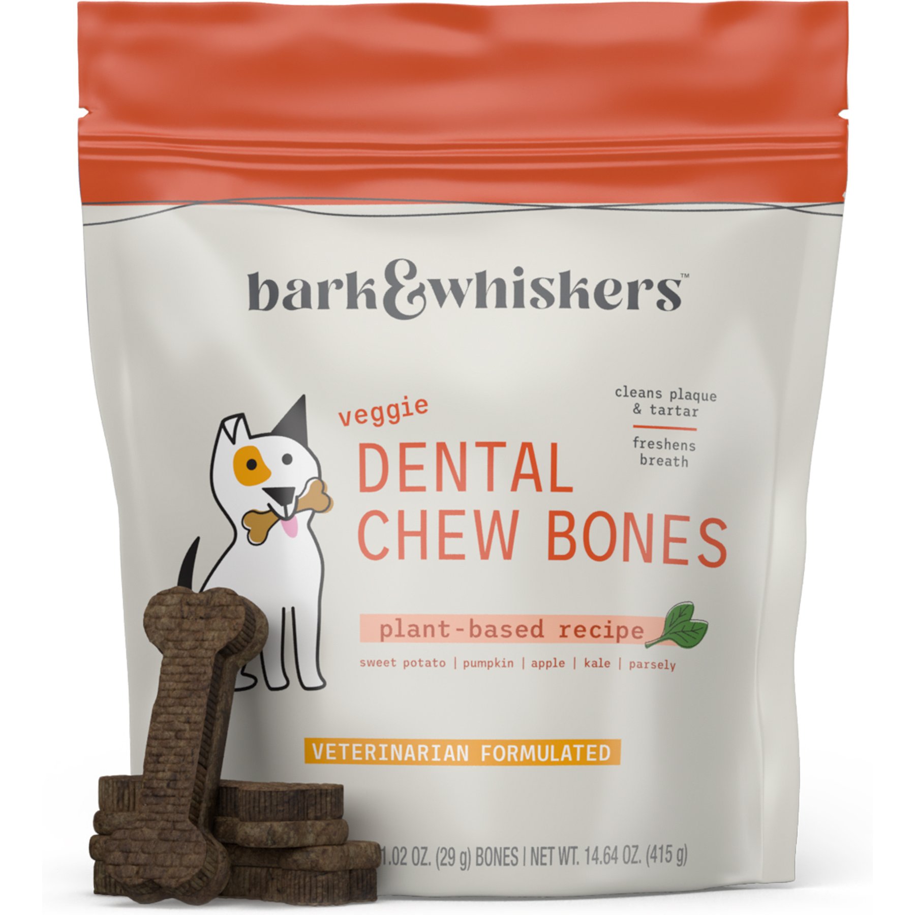 Bark and Whiskers Veggie Chew Bones Dental Dog Treat, 14.64-oz pouch
