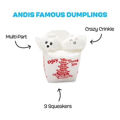 Show full view: BARK Andi's Famous Dumplings Multi-Part Squeaky Plush Dog Toy, White, Small slide 2 of 8