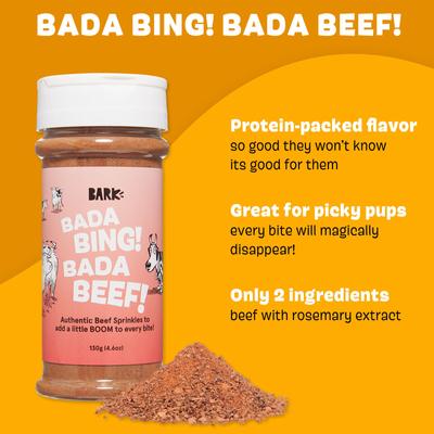 Show full view: BARK Bada Bing! Bada Beef! High Protein Limited Ingredient Dry Dog Food Topper, 4.6-oz bottle, 3 count slide 3 of 9