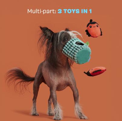 Show full view: BARK Bao & Bab Multi-Part Squeaky Plush Dog Toy, Blue, X-Small slide 5 of 10