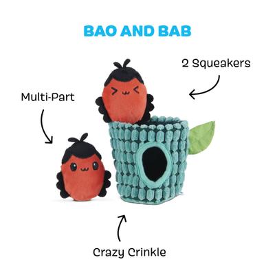 Show full view: BARK Bao & Bab Multi-Part Squeaky Plush Dog Toy, Blue, X-Small slide 3 of 10