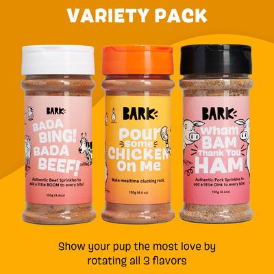 Show full view: BARK Beef, Chicken, & Pork Variety Pack High Protein Limited Ingredient Dry Dog Food Topper, 4.6-oz bottle, 3 count slide 4 of 9