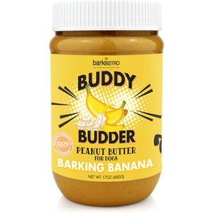 Bark Bistro Company Buddy Budder Barking Banana Peanut Butter Lickable Dog Treat, 17-oz jar