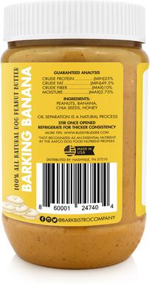 Show full view: Bark Bistro Company Buddy Budder Barking Banana Peanut Butter Lickable Dog Treat, 17-oz jar slide 4 of 6