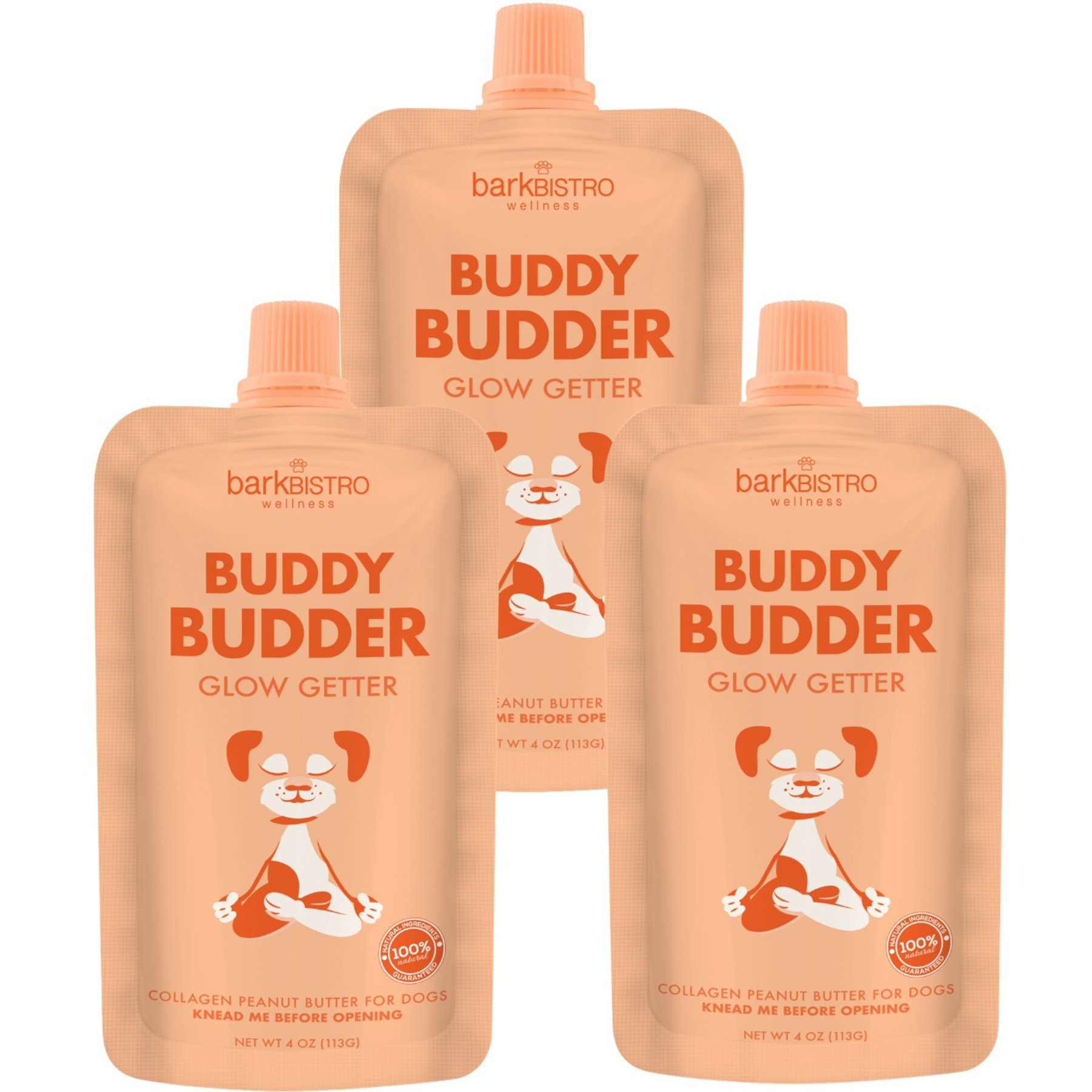 Bark Bistro Company Glow Getter Buddy Budder Vitamins & Minerals Peanut Butter Flavored Treats Dog Skin & Coat Supplement, 0.75-lb, 3 count