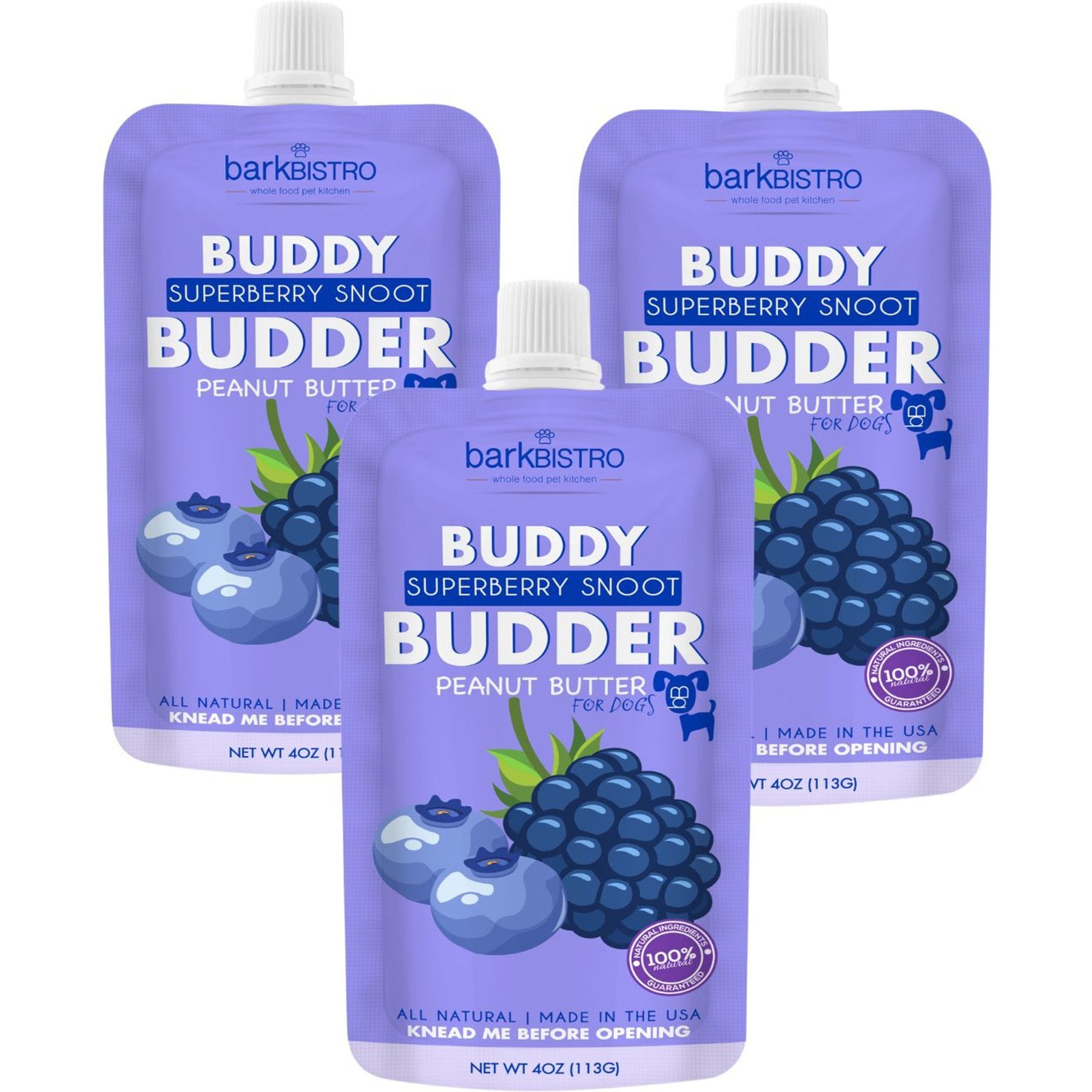 Bark Bistro Company Superberry Snoot Buddy Budder Grain-Free Lickable Dog Treat, 4-oz pouch, 3 count