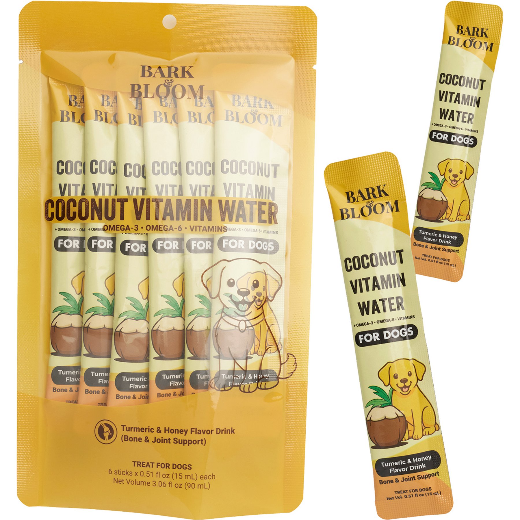 Bark & Bloom Coconut Vitamin Water Turmeric & Honey Flavor Lickable Dog Treats, 6 count