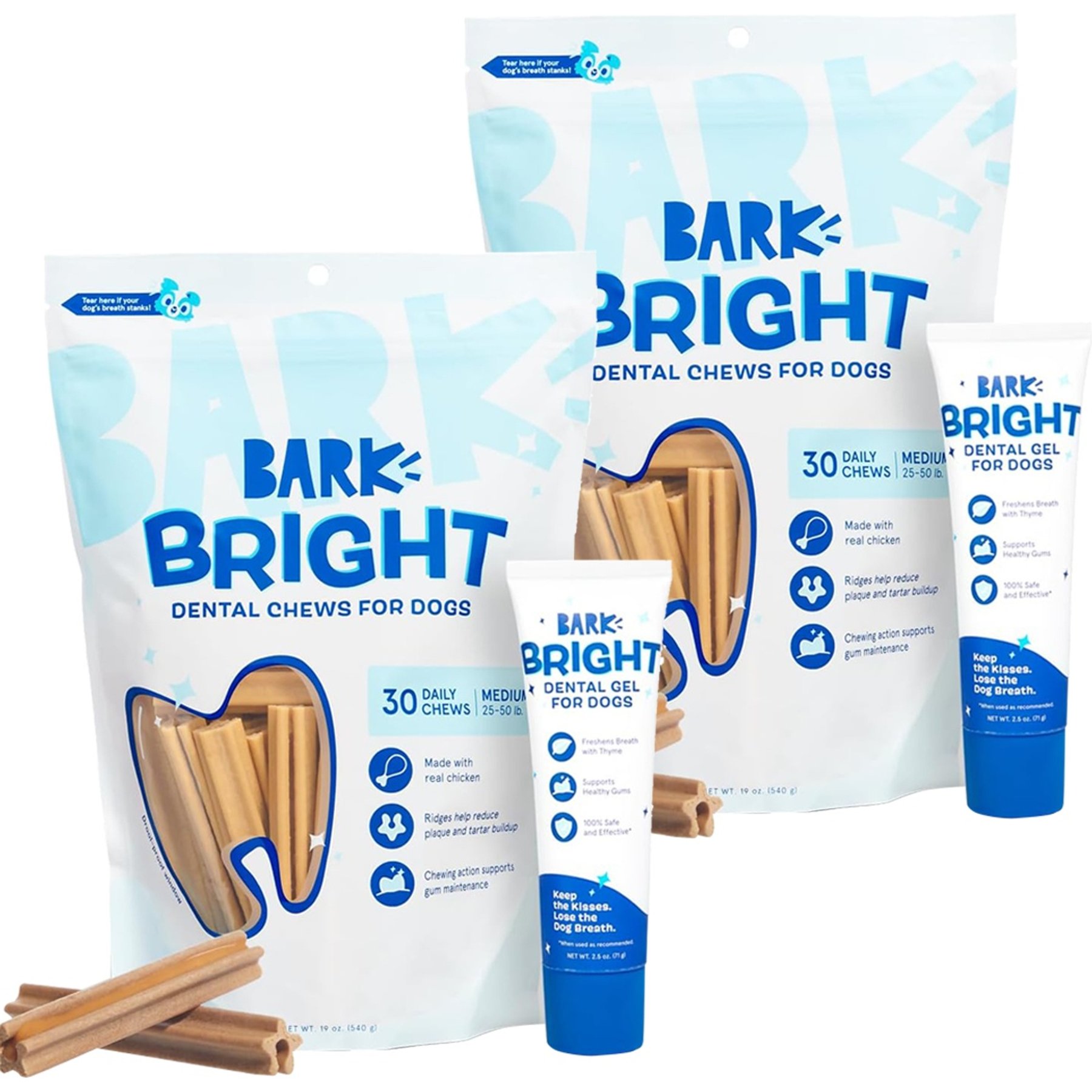 BARK Bright Dental Kit: Small Chicken Flavored Dental Dog Treats + Chicken & Thyme Flavored Dog Dental Gel, 60 count, 3.8-oz gel bundle