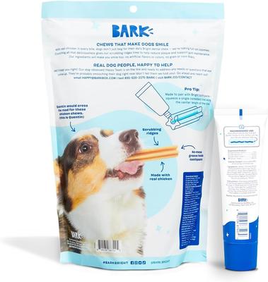 Show full view: BARK Bright Dental Kit: Small Chicken Flavored Dental Dog Treats + Chicken & Thyme Flavored Dog Dental Gel, 60 count, 3.8-oz gel bundle slide 3 of 9