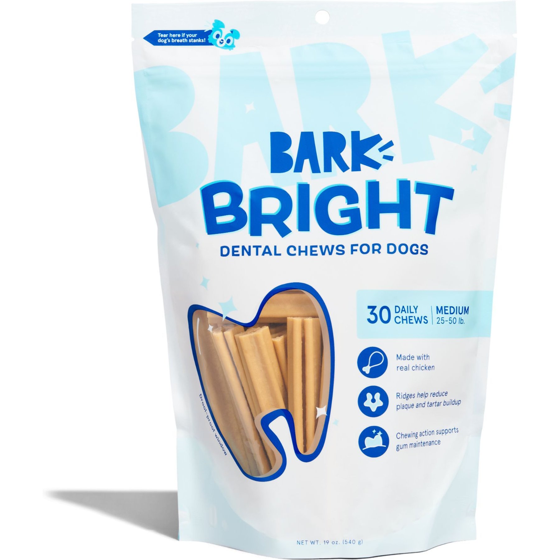 BARK Bright Medium Chicken Flavored Dental Dog Treats, 30 count