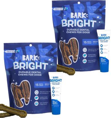 Show full view: BARK Bright Durable Dental Kit: Medium Mint Flavored Dental Dog Treats + Chicken & Thyme Flavored Dog Dental Gel, 15 count, 2.5-oz gel, bundle of 2 slide 1 of 9