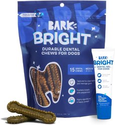 BARK Bright Durable Dental Kit: Medium Mint Flavored Dental Dog Treats + Chicken & Thyme Flavored Dog Dental Gel, 15 count, 2.5-oz gel
