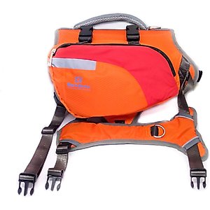 Bark Brite Multi-Purpose Dog Backpack Life Jacket, Orange, Large