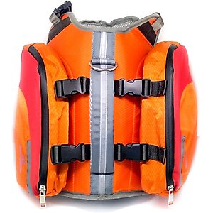 Bark Brite Multi-Purpose Dog Backpack Life Jacket, Orange, Large