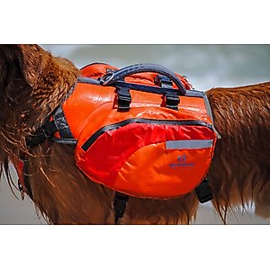 Bark Brite Multi-Purpose Dog Backpack Life Jacket, Orange, Large