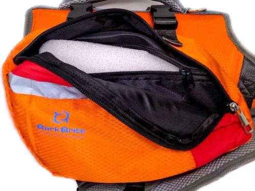 Show full view: Bark Brite Multi-Purpose Dog Backpack Life Jacket, Orange, Medium slide 3 of 7