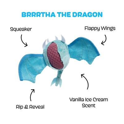 Show full view: BARK Brrrtha the Dragon Hard Core Tough Dog Chew Toy, Blue, Small slide 2 of 9