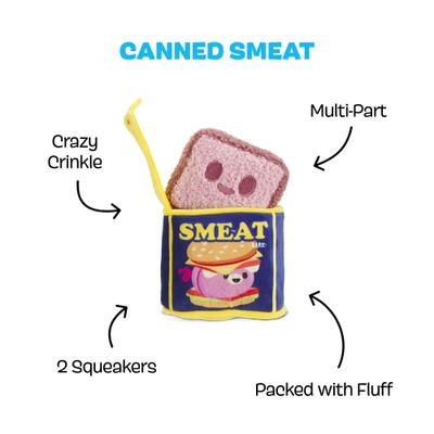 Show full view: BARK Canned Smeat Multi-Part Squeaky Plush Dog Toy, Medium slide 3 of 10