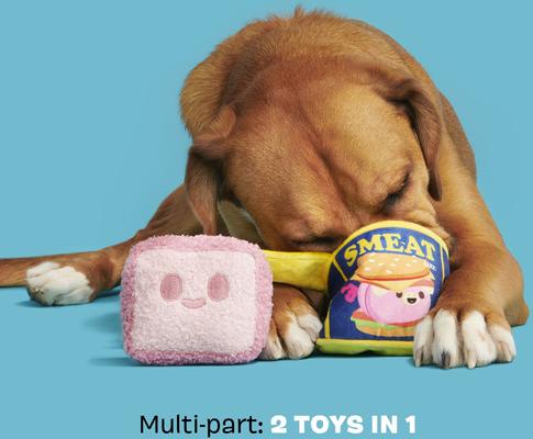 Show full view: BARK Canned Smeat Multi-Part Squeaky Plush Dog Toy, Medium slide 5 of 10