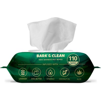 Bark & Clean Bark & Clean Bamboo Wipes with Aloe, Shea Butter & Coconut Oil Light Lavender Scent Dog & Cat Grooming Wipes, 110 count