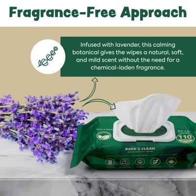 Bark & Clean Bamboo Wipes with Aloe, Shea Butter & Coconut Oil Light Lavender Scent Dog & Cat Grooming Wipes