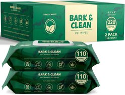 Bark & Clean Bamboo Wipes with Aloe, Shea Butter & Coconut Oil Light Lavender Scent Dog & Cat Grooming Wipes, 220 count