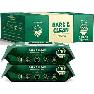 Bark & Clean Bamboo Wipes with Aloe, Shea Butter & Coconut Oil Light Lavender Scent Dog & Cat Grooming Wipes, 220 count