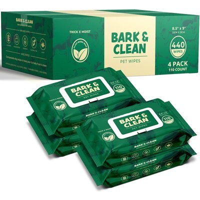 Bark & Clean Bark & Clean Bamboo Wipes with Aloe, Shea Butter & Coconut Oil Light Lavender Scent Dog & Cat Grooming Wipes, 440 count