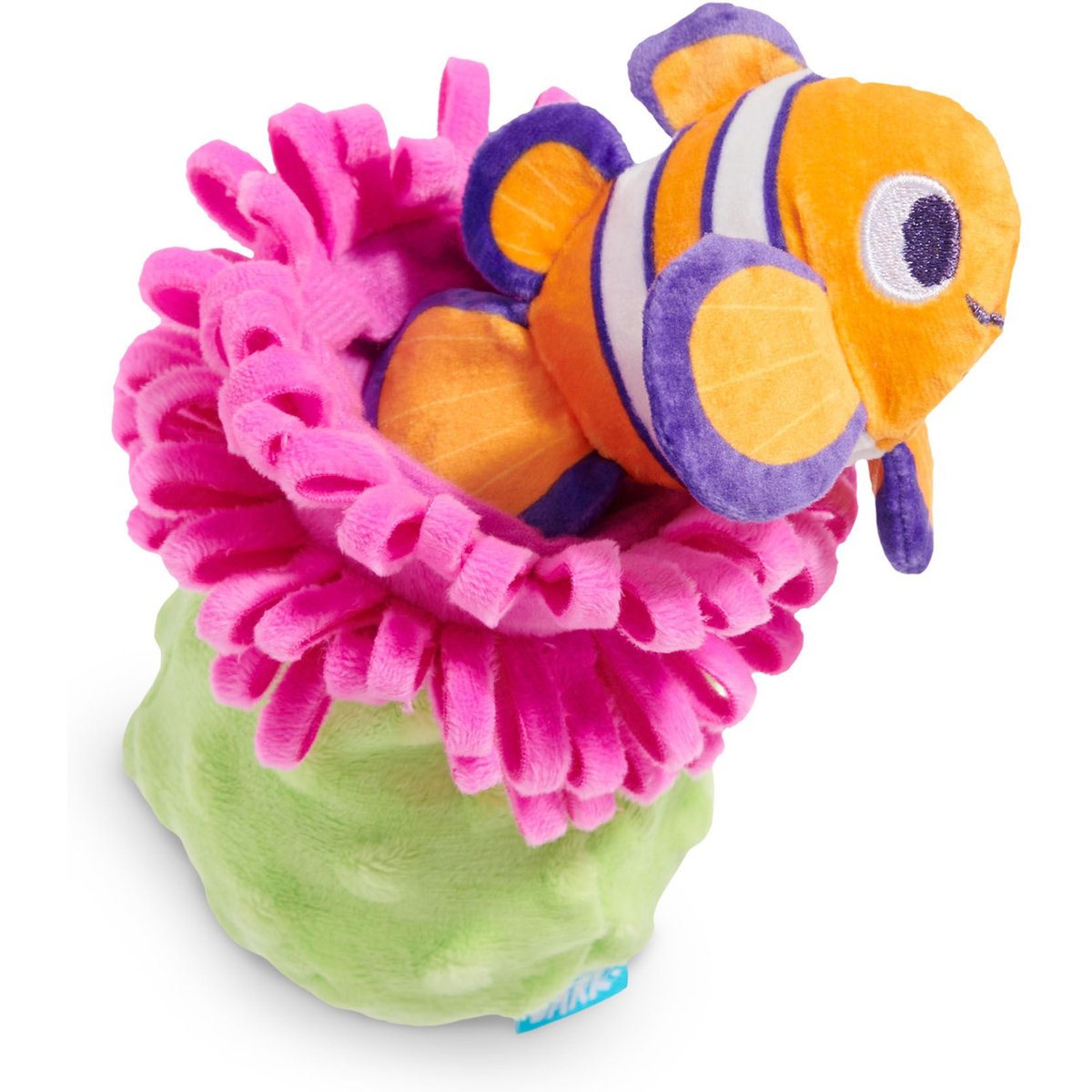 BARK Clown Fishing Around Crinkle Squeaky Plush Dog Toy, Pink, Small