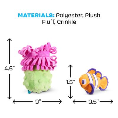 Show full view: BARK Clown Fishing Around Crinkle Squeaky Plush Dog Toy, Pink, Small slide 5 of 8