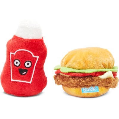 BARK BARK Cookout Burger & Ketchup Picnic Pack Up Squeaky Plush Dog Chew Toy